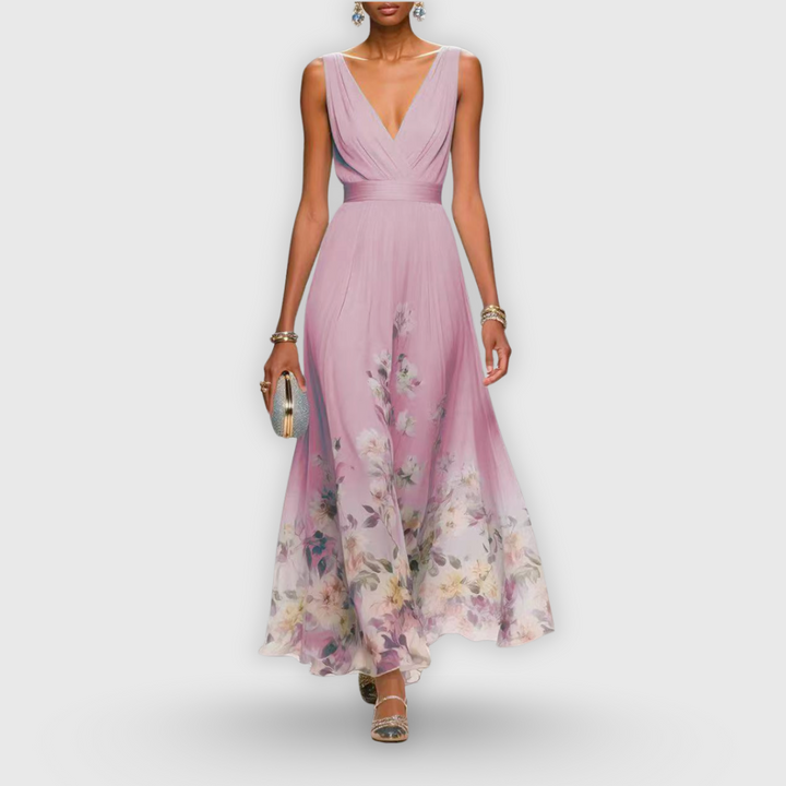 Cíntia - Hellblaues Sommerkleid mit Blütensaum