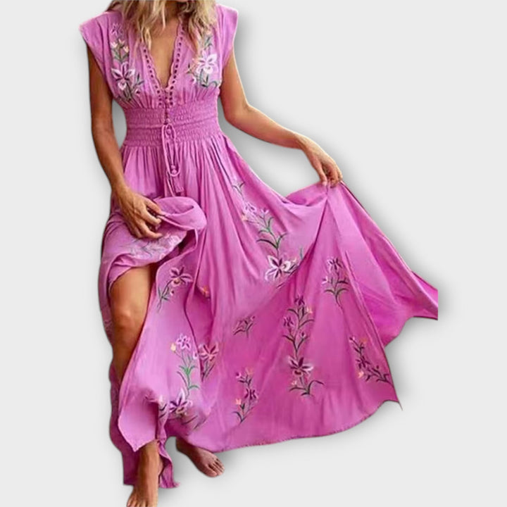 Felizia - Pinkes Boho-Kleid mit Stickereien