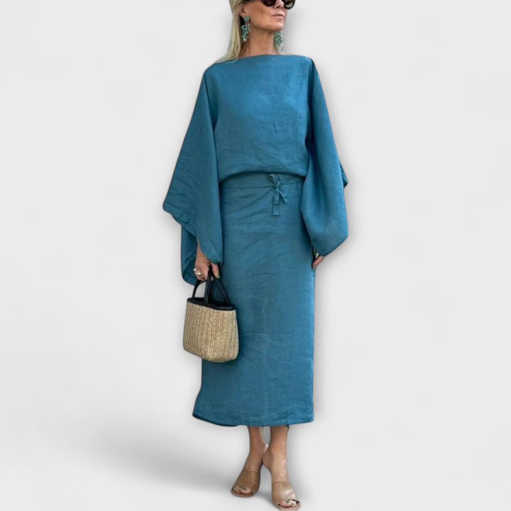 Dana - Blaues Kimono-Kleid aus Leinen