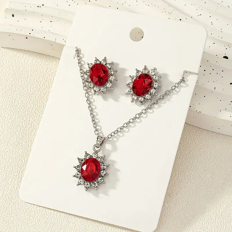 Silver Necklace Set Saoirse with Ruby
