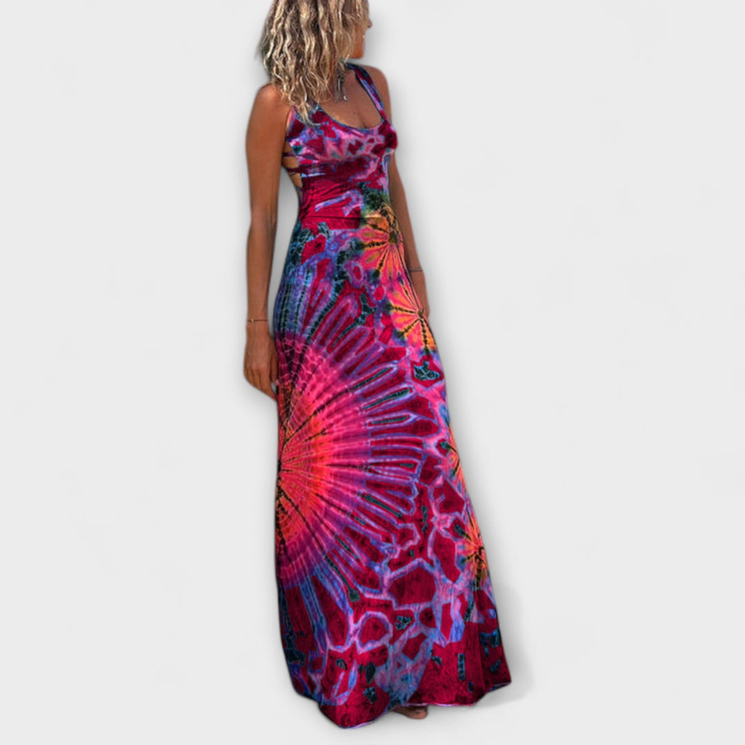 Ronja - Pink-blaues Tie-Dye-Maxikleid