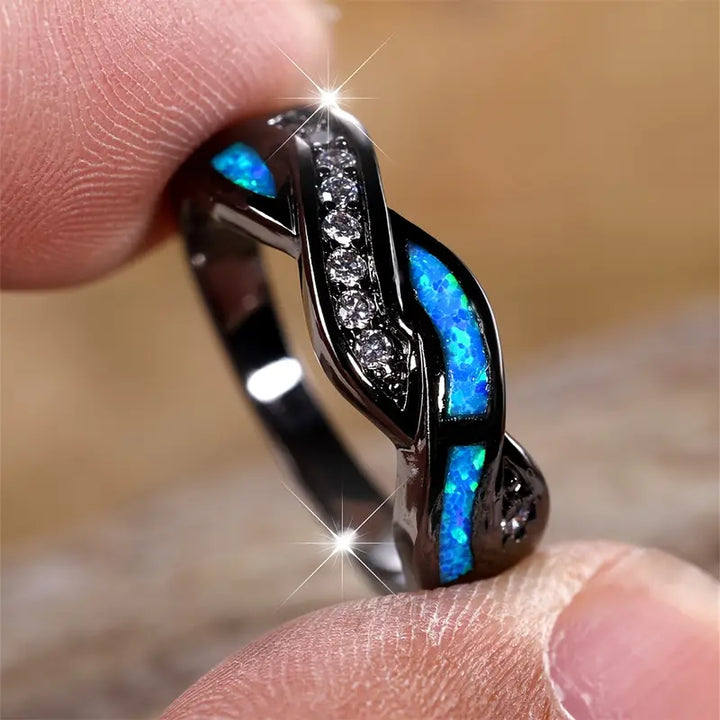 Black Ring Aisling with Blue Opal
