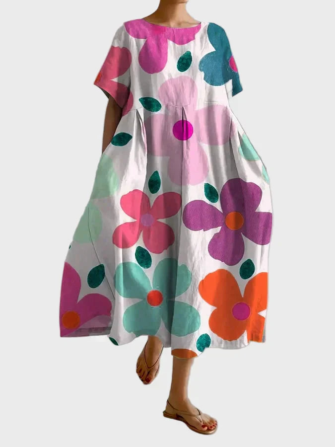 Limettengrünes Kleid mit Blumenmuster