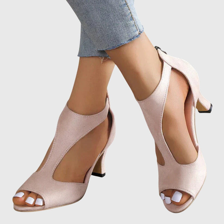Edeltraud - Roséfarbene Riemchen-Pumps