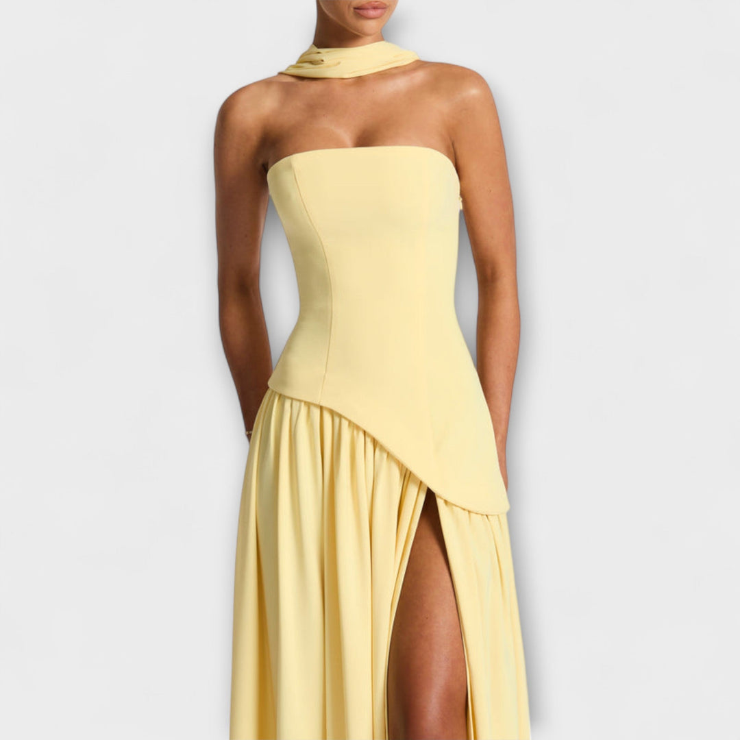 Tessa - Gelbes Maxikleid mit Schlitz