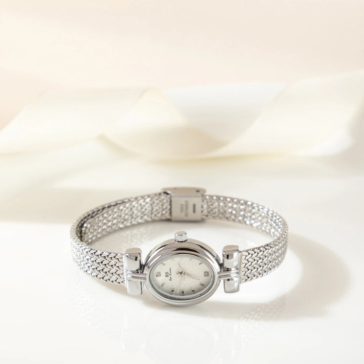 Silver Watch Fionnuala with Oval Dial and Woven Strap
