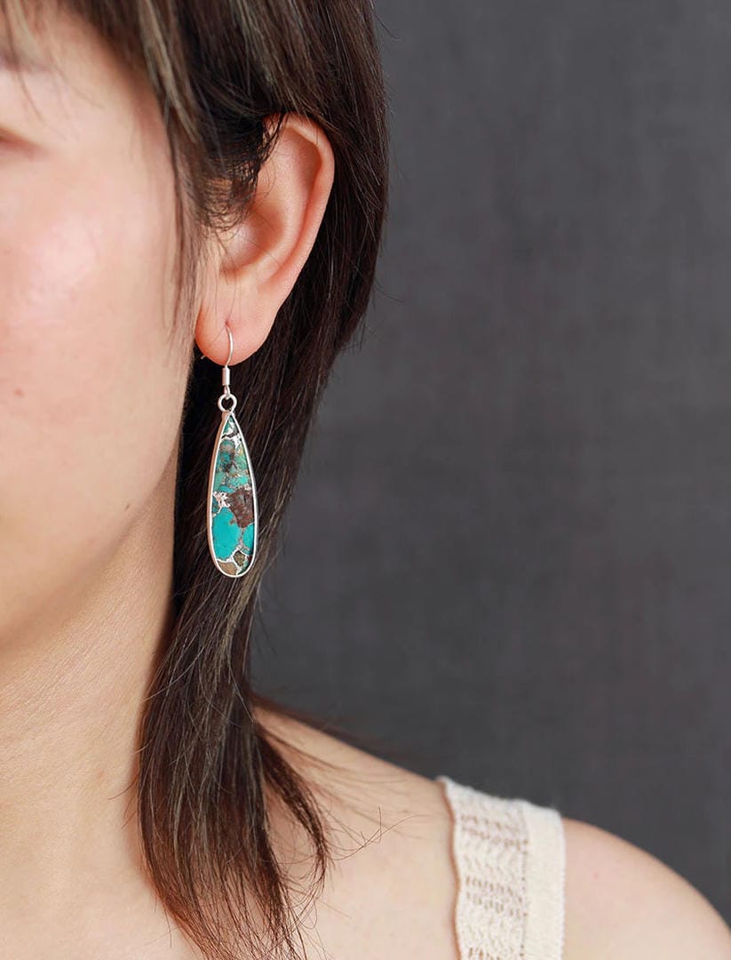 Silver Drop Earrings Emer with Turquoise