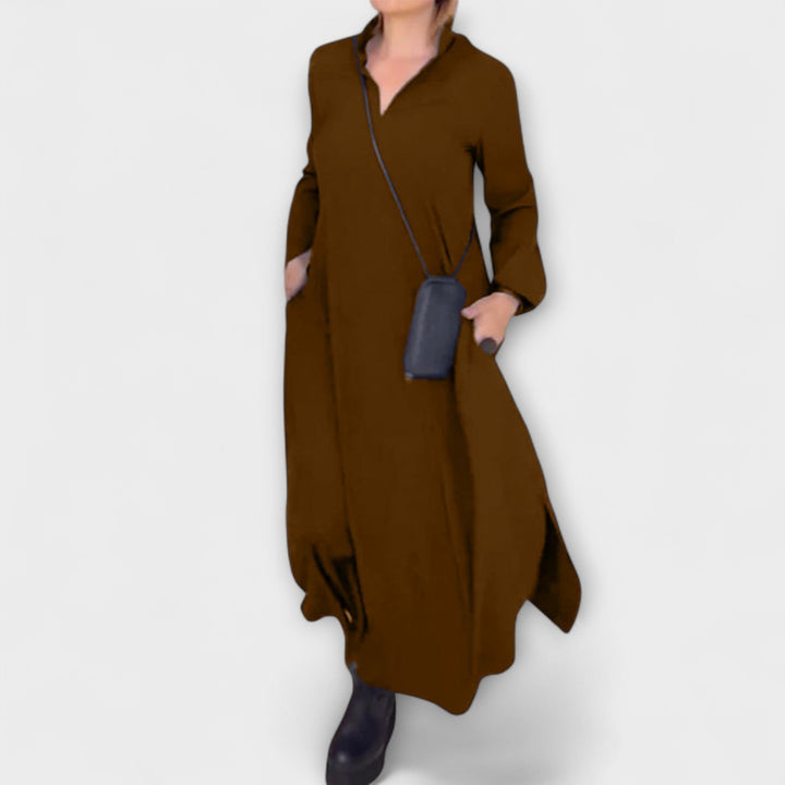 Caroline - Dunkelblaues langes fliessendes Kleid