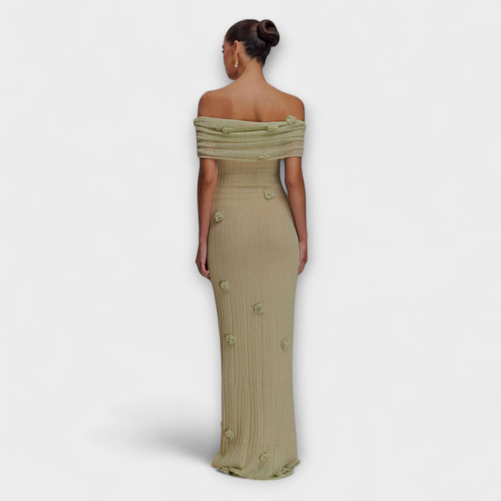 Erica - Olivgrünes Maxikleid mit Drapierung