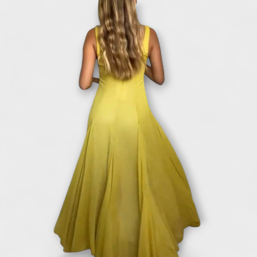 Lilith - Gelbes Maxikleid mit eckigem Ausschnitt