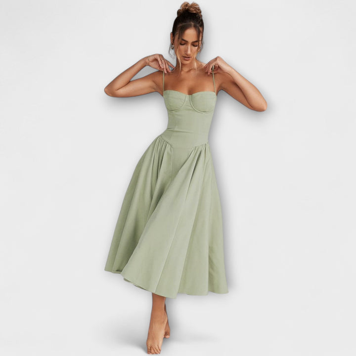 Rosalie - Salbeigrünes ärmelloses Korsettkleid
