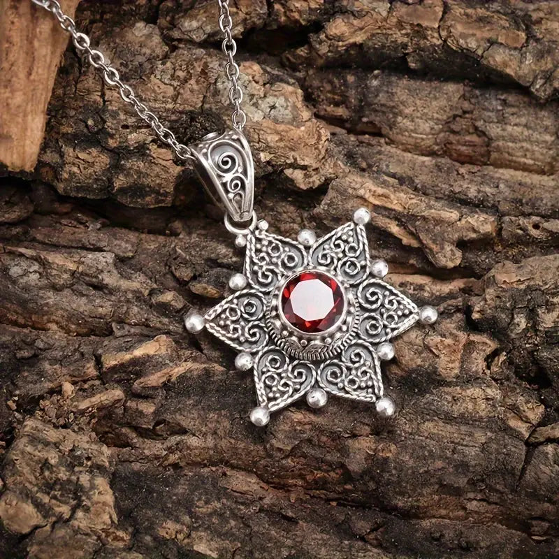 Silver Necklace Nuala with Ruby Star