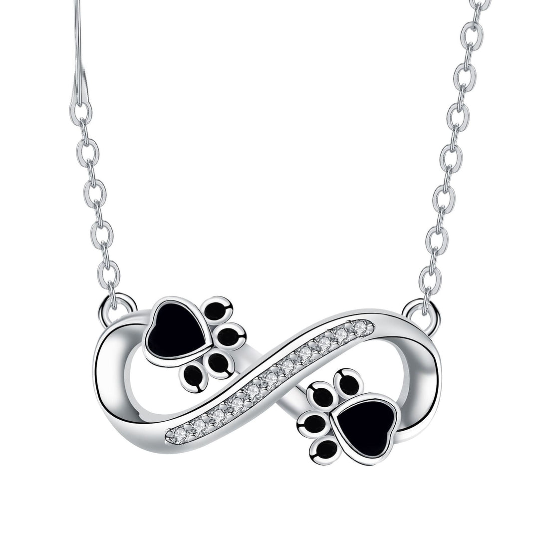 Infinity Paw Print Necklace with Zirconia