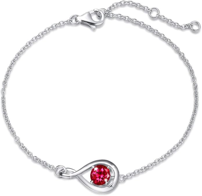 White Gold Chain Bracelet Nóra with Ruby Infinity