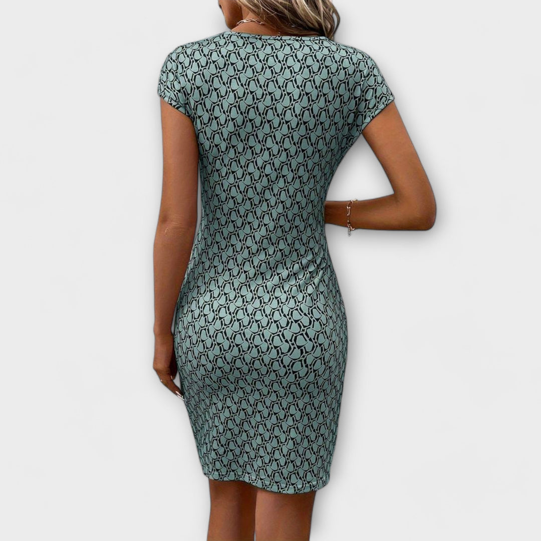 Emma - Weisses kurzärmeliges Kleid mit Tulpenmuster