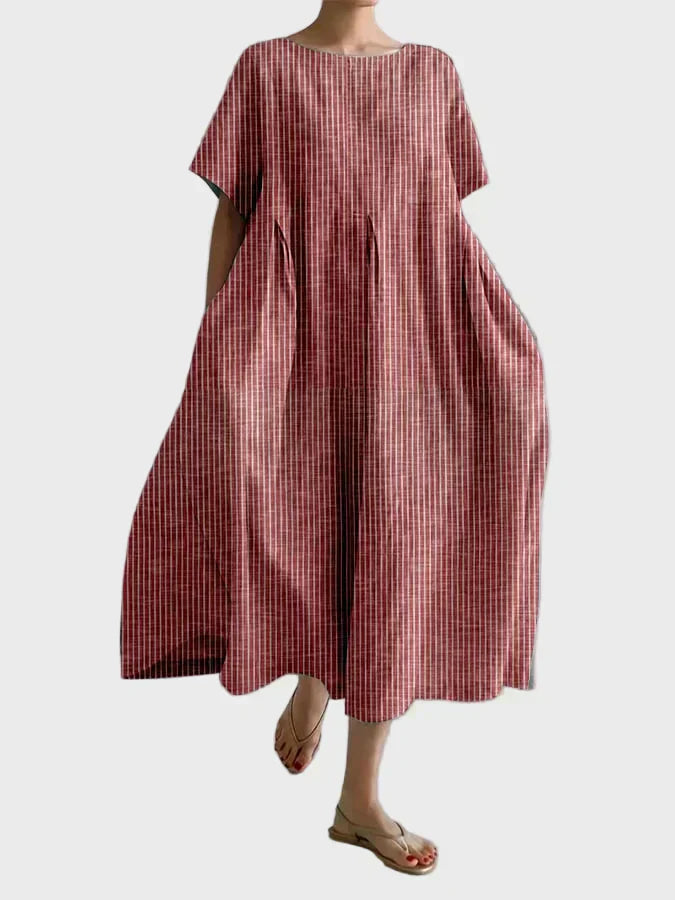 Altrosa Streifen-Leinenkleid