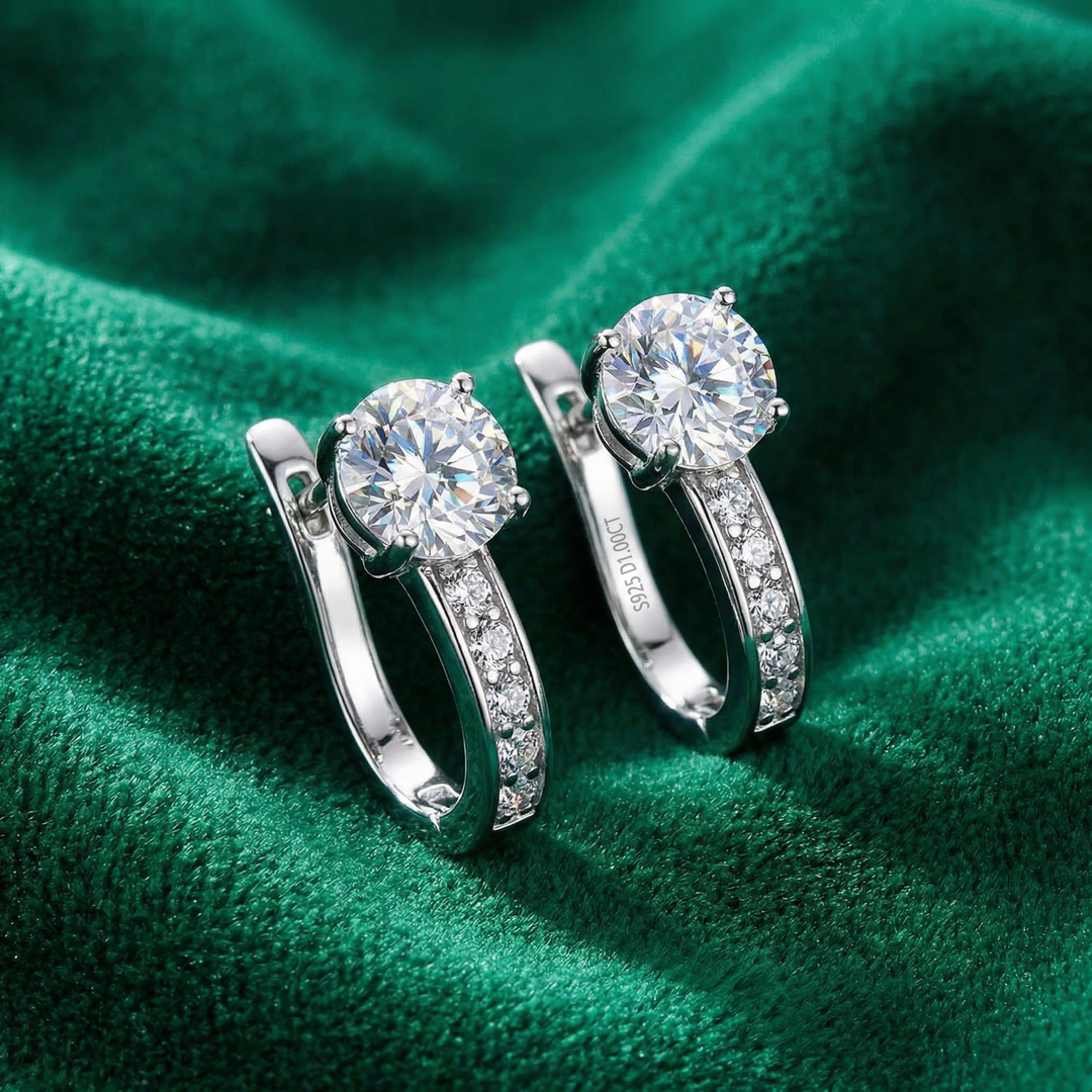 Gold Huggie Earrings Ciara with Crystal Solitaire