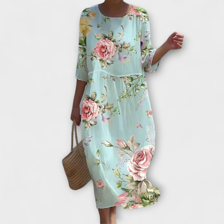 Miranda - Mintgrünes Midikleid mit Rosenmuster