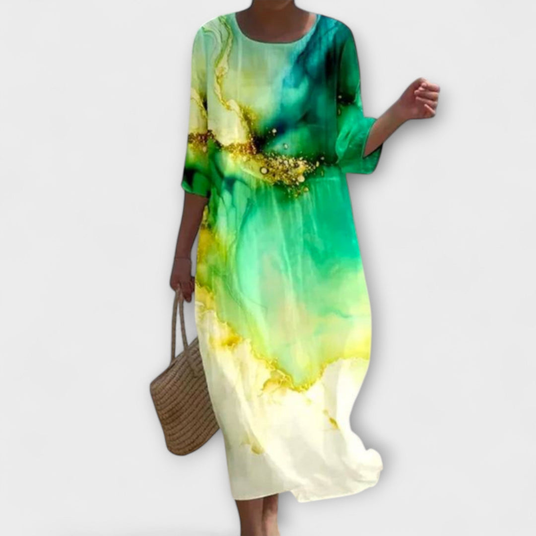 Miranda - Mintgrünes Midikleid mit Rosenmuster