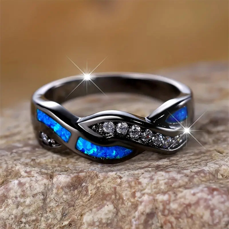 Black Ring Aisling with Blue Opal
