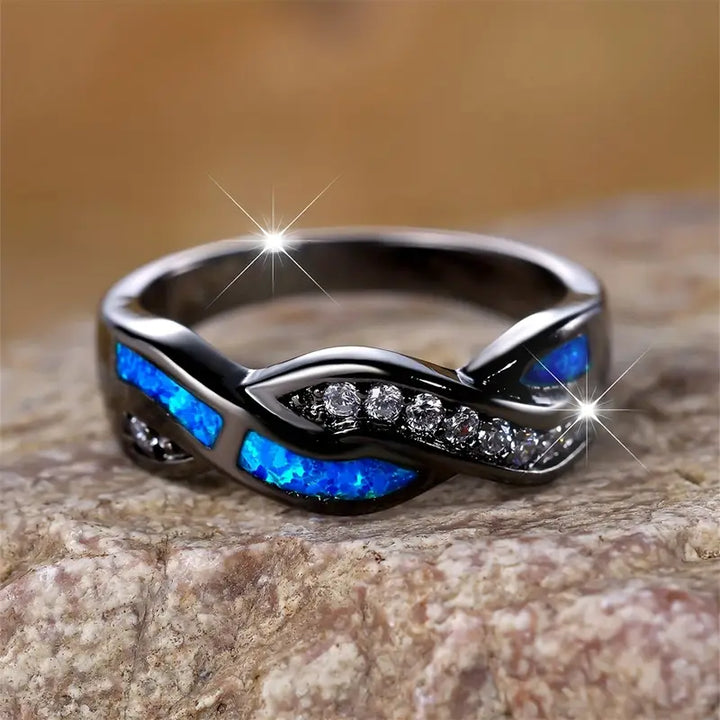 Black Ring Aisling with Blue Opal