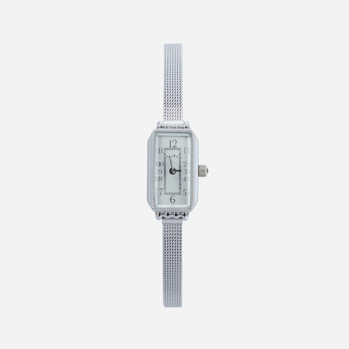 Silver Watch Íde with Rectangular Case and Mesh Strap