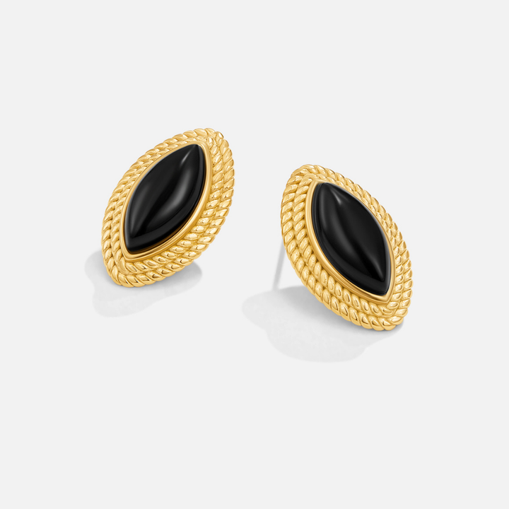 Gold Stud Earrings Sinéad with Black Onyx