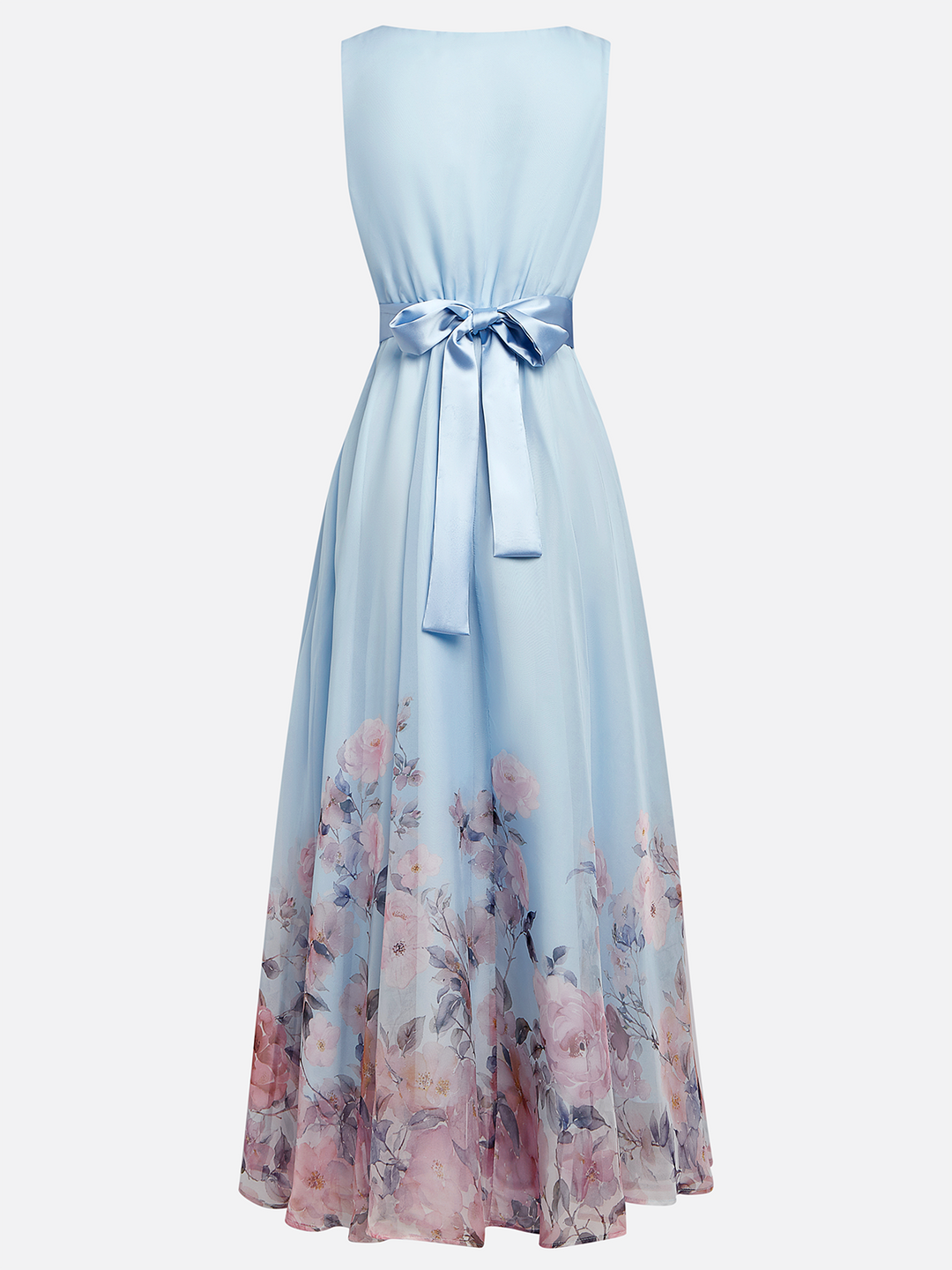 Cíntia - Hellblaues Sommerkleid mit Blütensaum