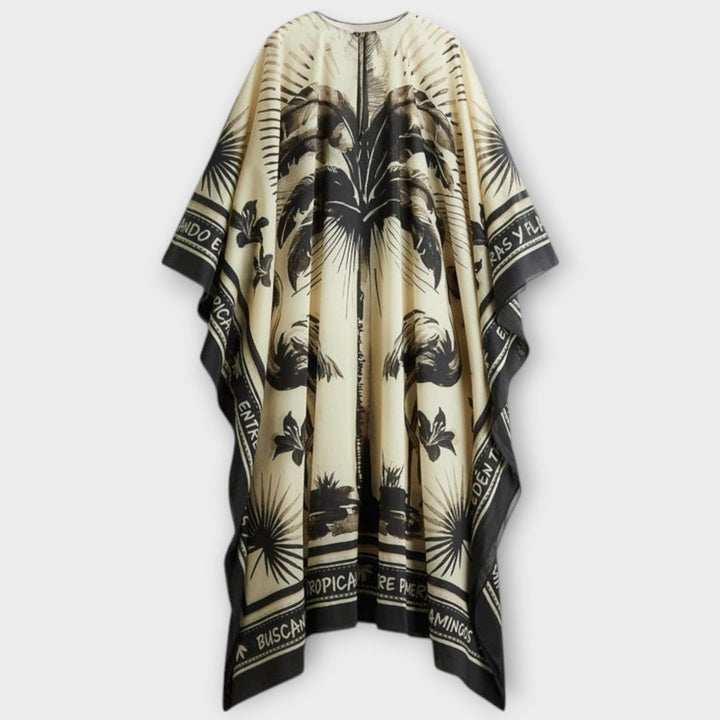 Melissa - Cremefarbenes Kaftan-Maxikleid mit Print
