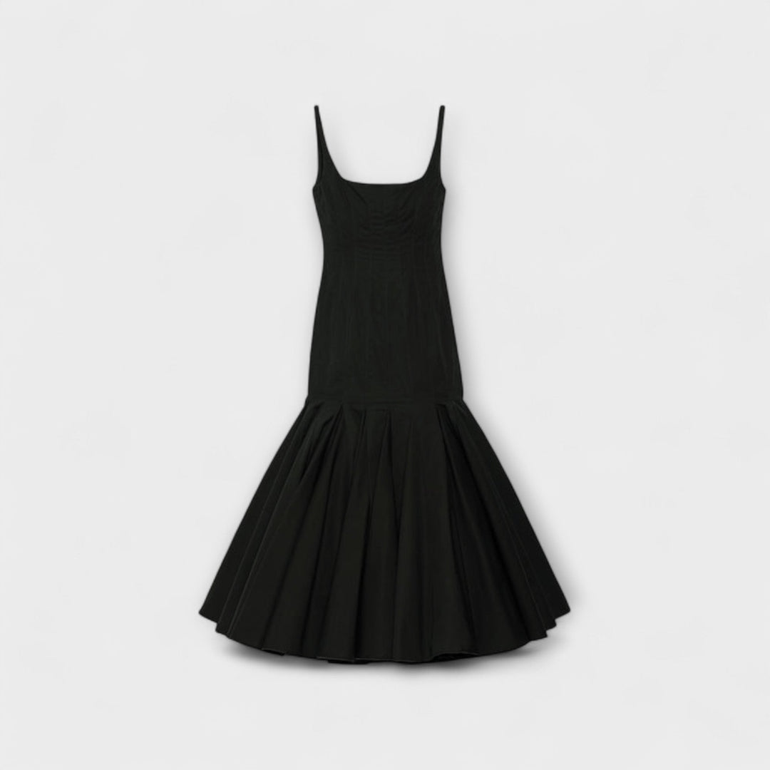 Cassie - Schwarzes Midikleid im Agave-Stil