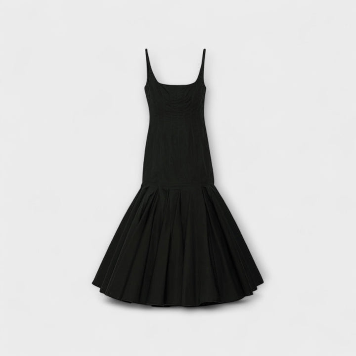 Cassie - Schwarzes Midikleid im Agave-Stil