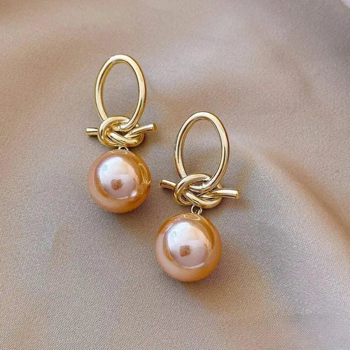 Gold Drop Earrings Westport with Pink Pearl