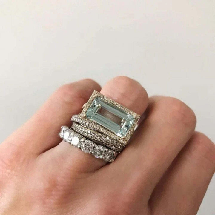 Silver Ring Set Cobh with Aquamarine and Crystals