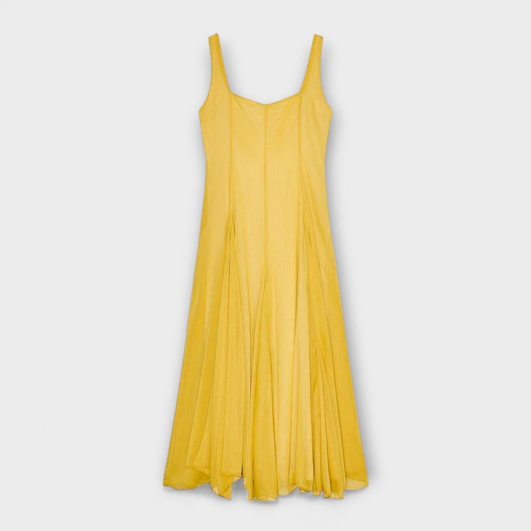 Lilith - Gelbes Maxikleid mit eckigem Ausschnitt