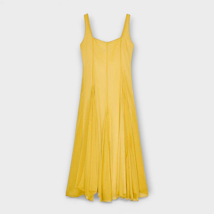 Lilith - Gelbes Maxikleid mit eckigem Ausschnitt