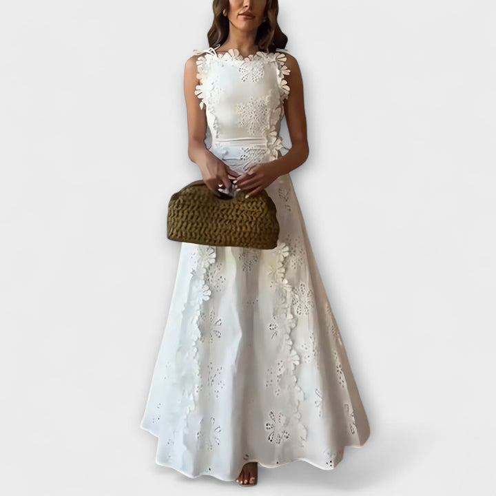 Éliora - Weisses Maxikleid mit Spitzenblumenmuster