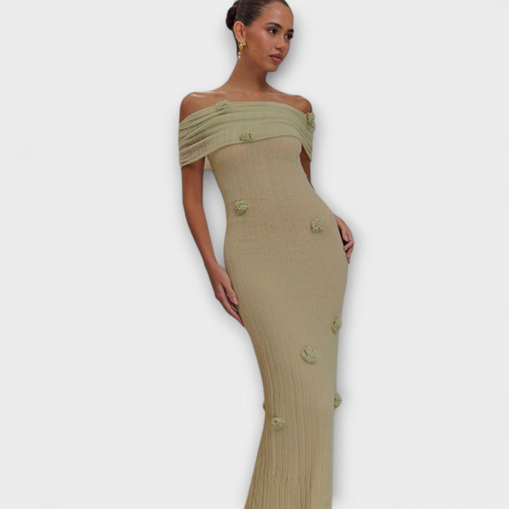 Erica - Olivgrünes Maxikleid mit Drapierung