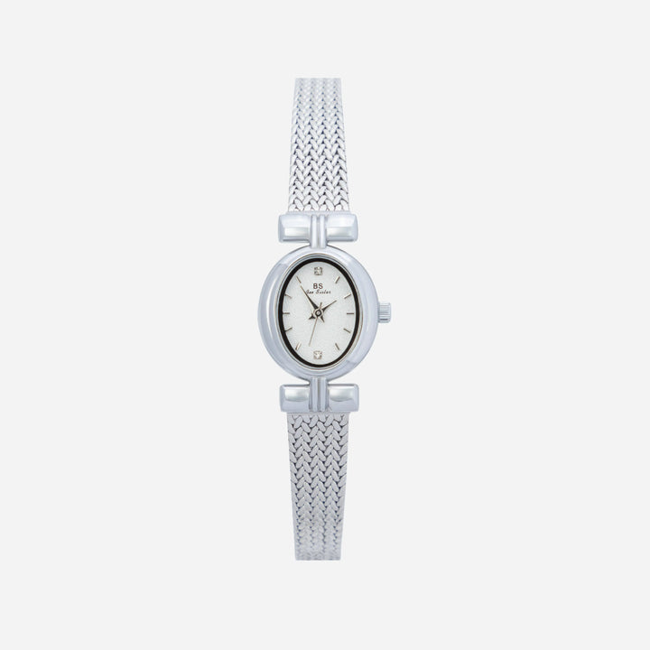 Silver Watch Fionnuala with Oval Dial and Woven Strap