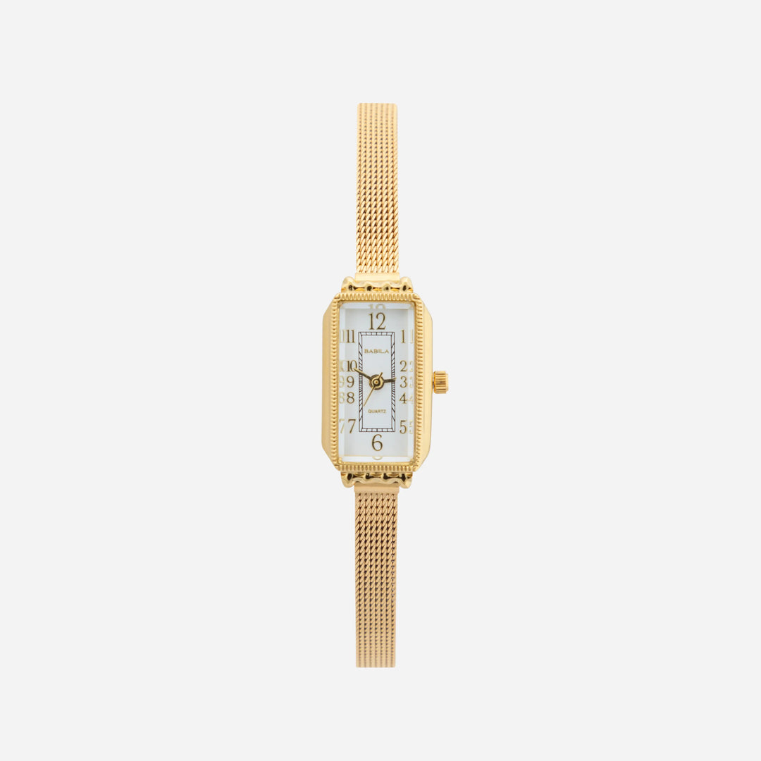 Silver Watch Íde with Rectangular Case and Mesh Strap