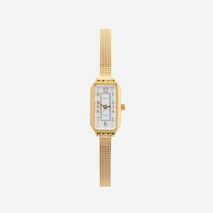 Silver Watch Íde with Rectangular Case and Mesh Strap