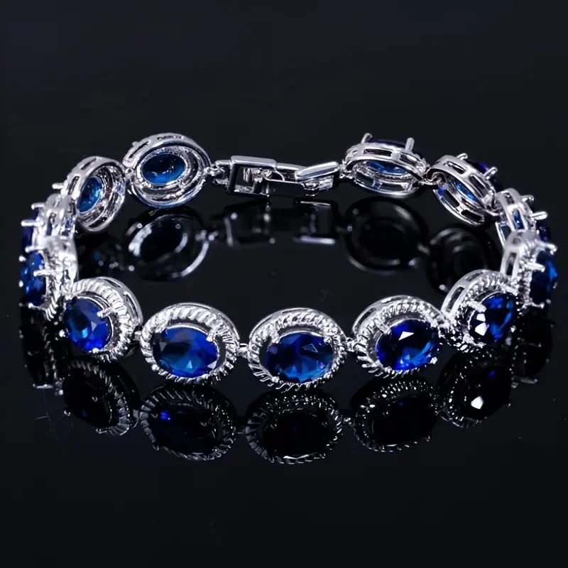 Silver Tennis Bracelet Deirdre with Sapphire Stones