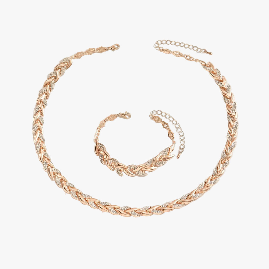 Rose Gold Necklace Set Saoirse with Laurel Leaves