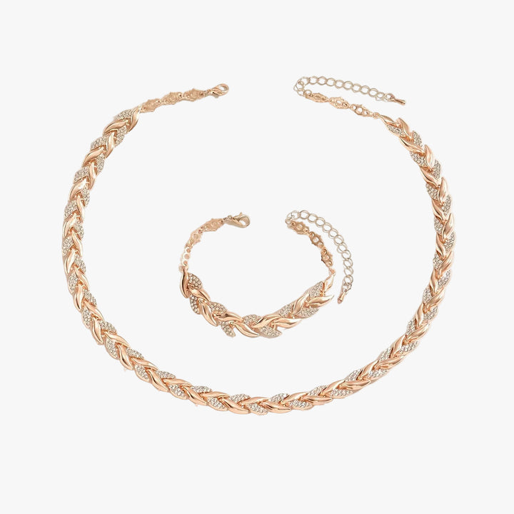 Rose Gold Necklace Set Saoirse with Laurel Leaves