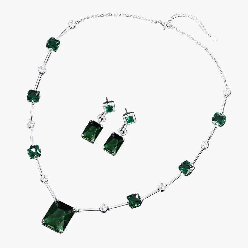 Silver Necklace Set Órla with Emerald