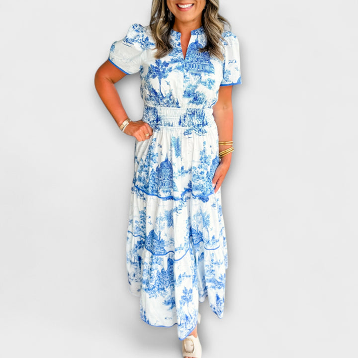 Eliza - Cremefarbenes Toile-Maxikleid mit Spitze