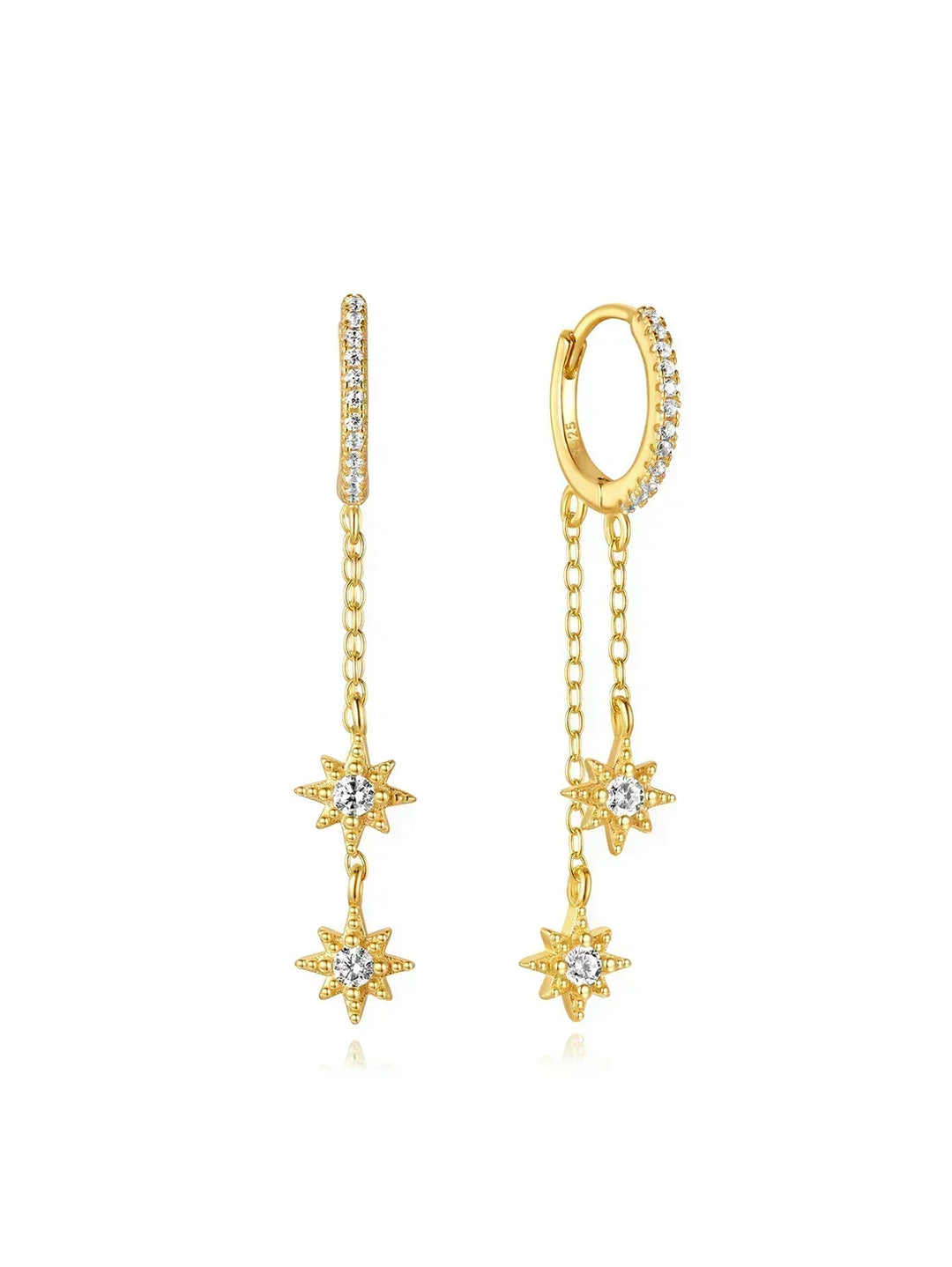 Gold Celestial Drop Earrings Aoife with Star and Moon