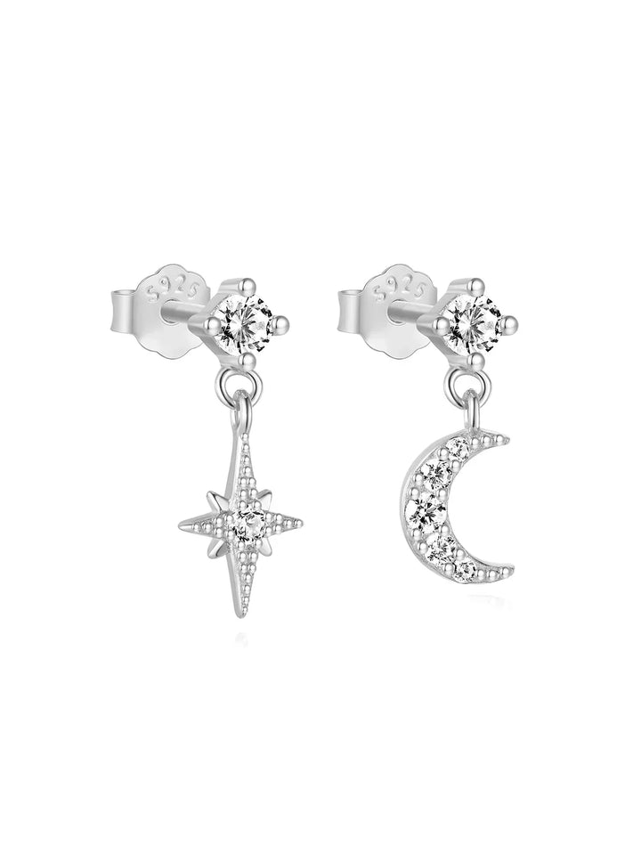 Gold Celestial Drop Earrings Aoife with Star and Moon
