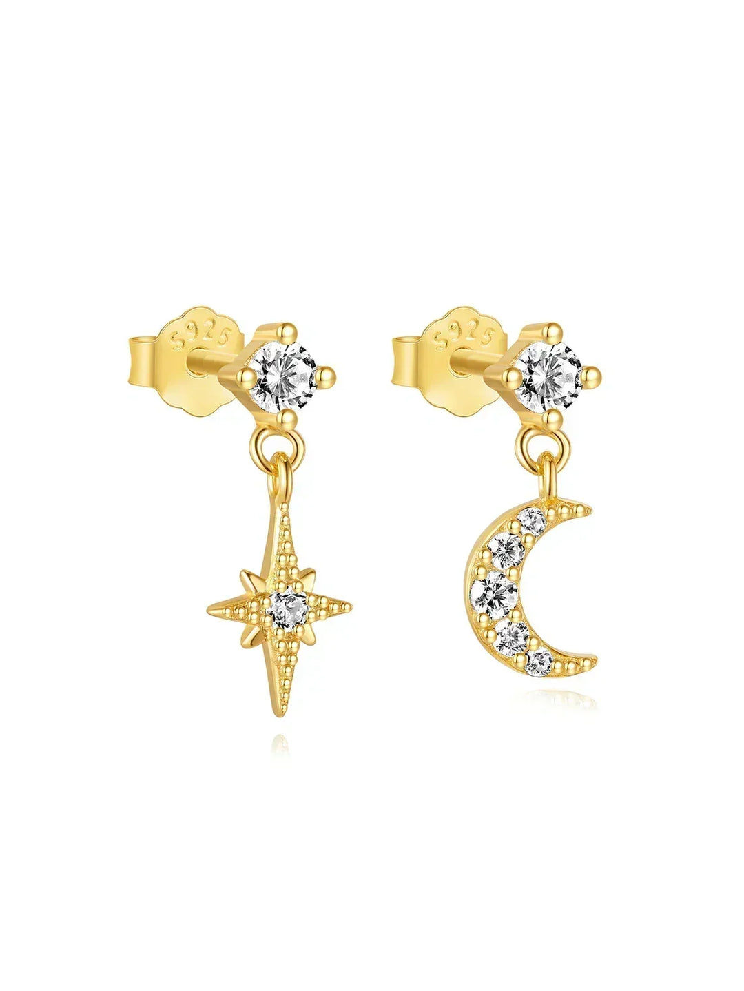 Gold Celestial Drop Earrings Aoife with Star and Moon