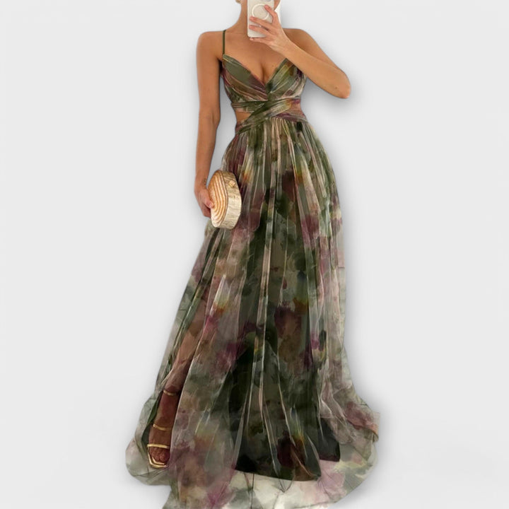 Annai - Rosa Mesh-Maxikleid mit Blütenmuster