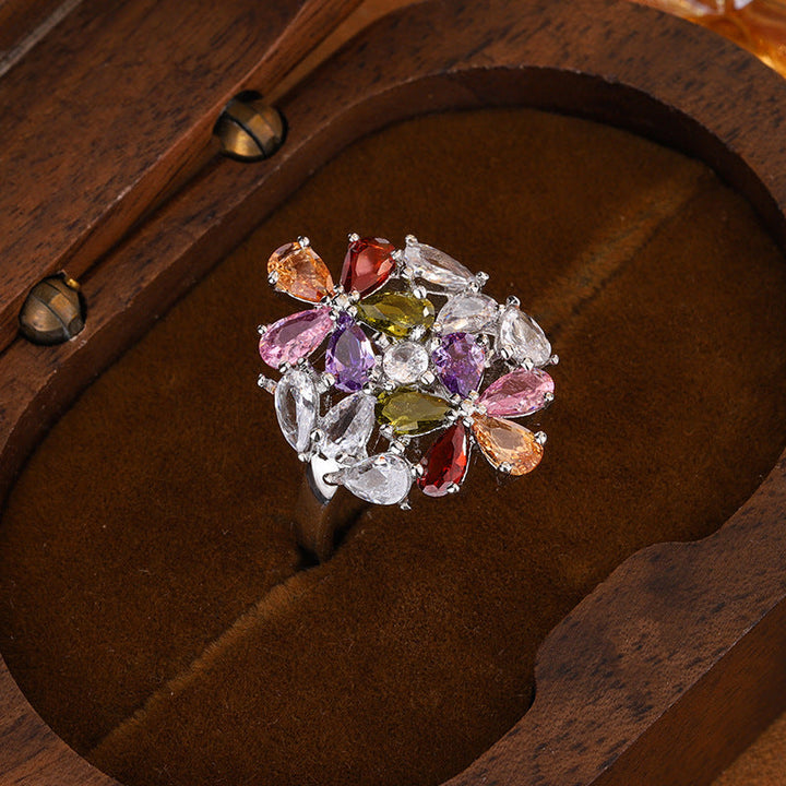 Silver Statement Ring with Multicoloured Zirconia